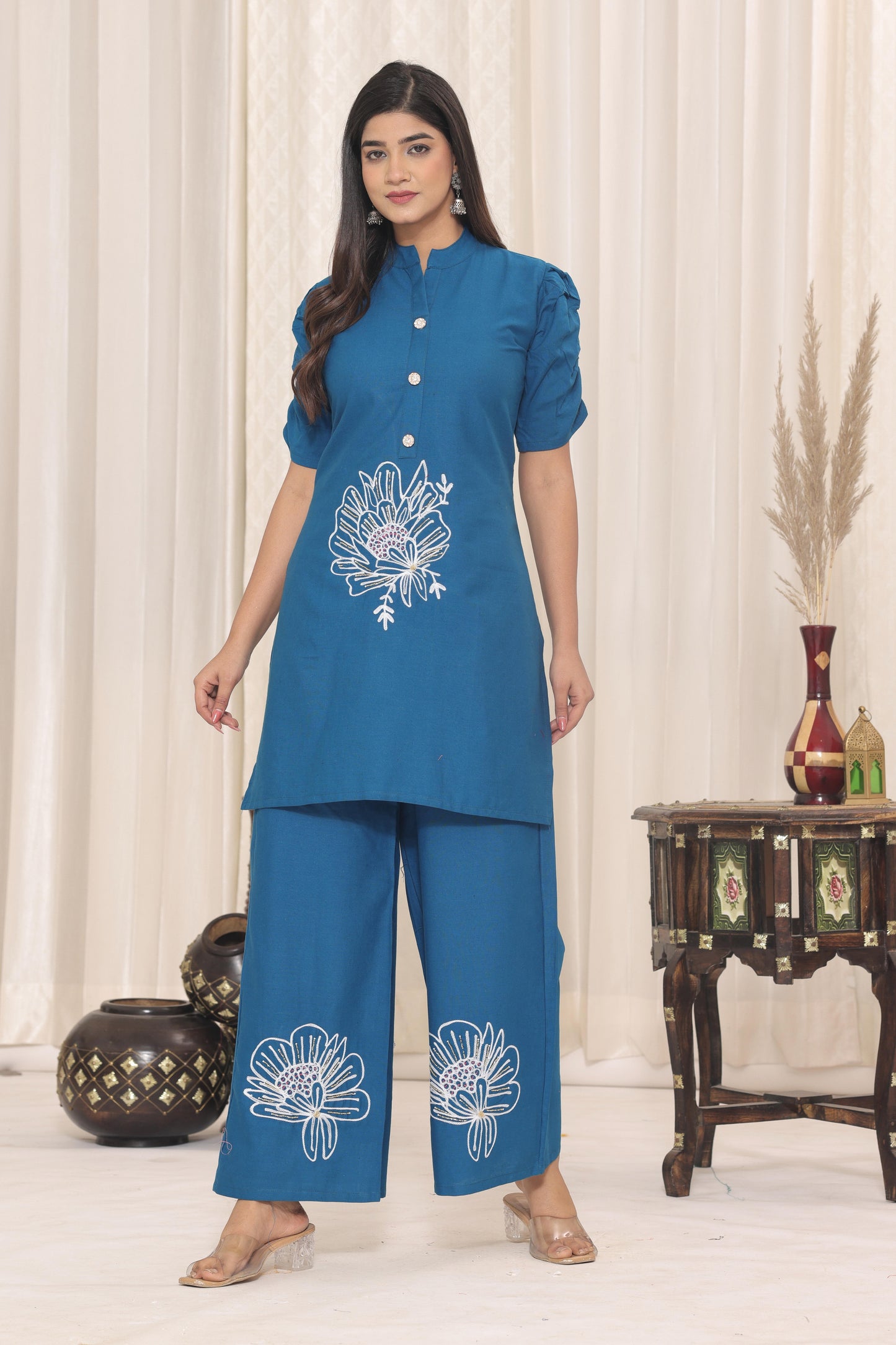 Elegant Pure Cotton Flex Kurta & Plazzo Set with Aari & Adda Embroidery