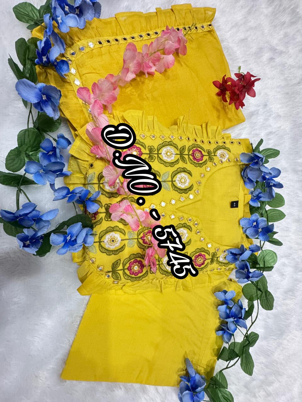 Cotton Mulmul Embroidered Kurti Set