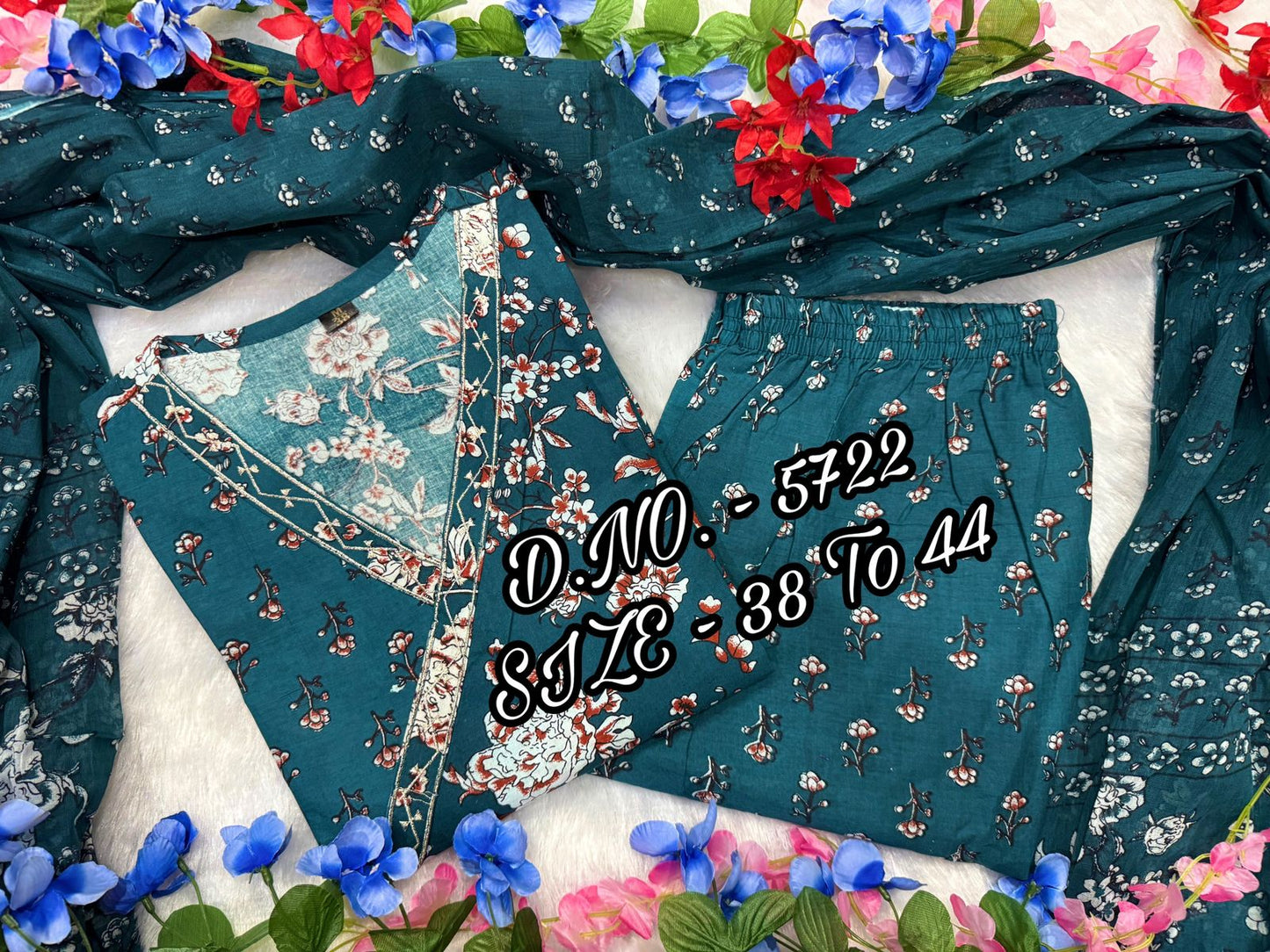 Handblock Printed Angrakha Cotton Kurti Set