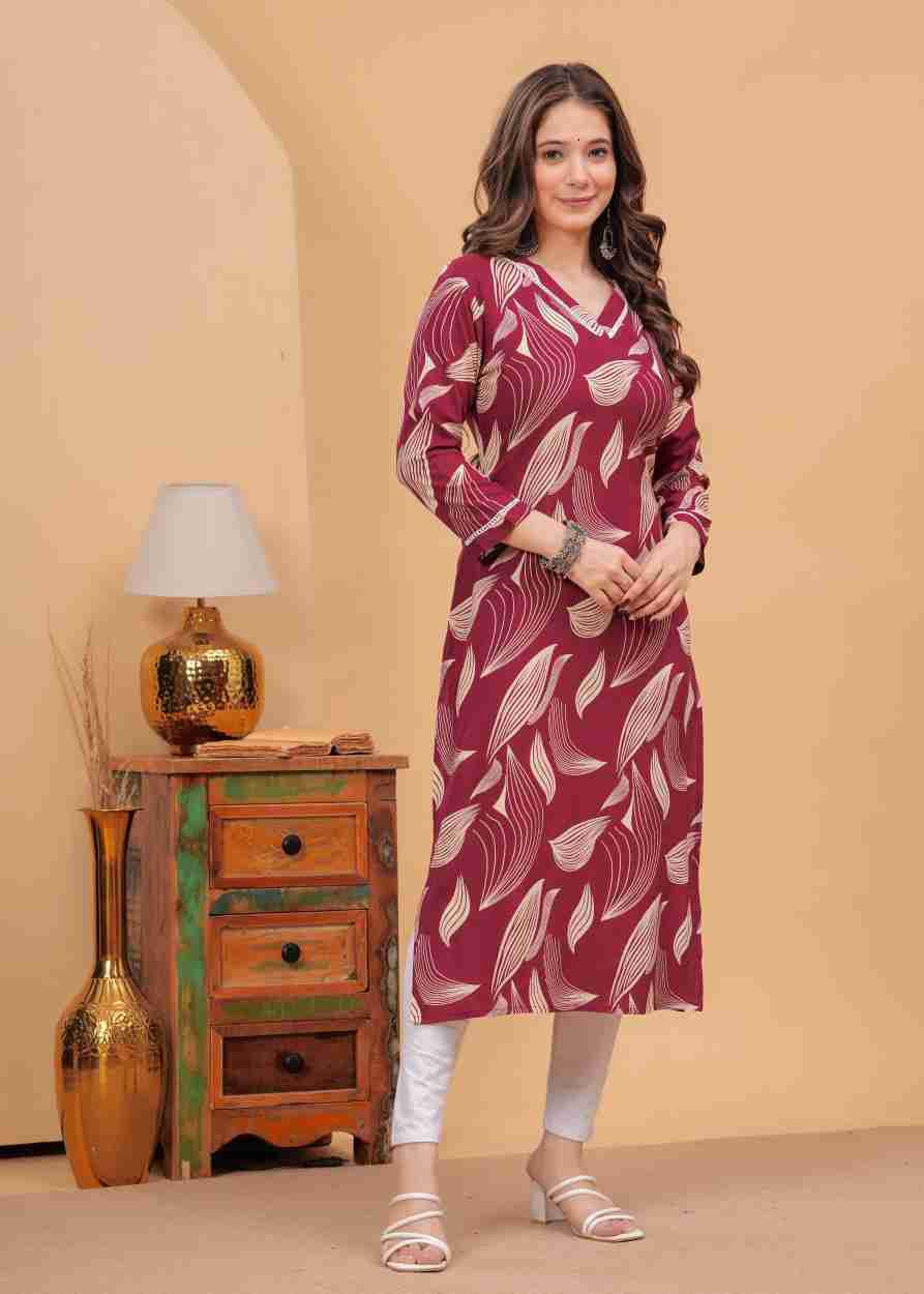 Elegant Pure Rayon Straight Kurti with Lace Detailing