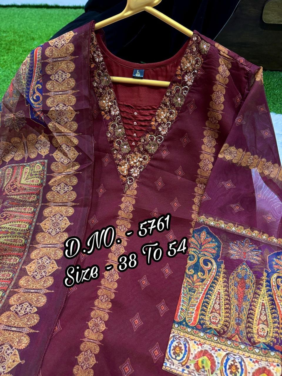 Elegant Heavy Organza Digital Printed Kurti Set with Sequins & Hand Adda Work