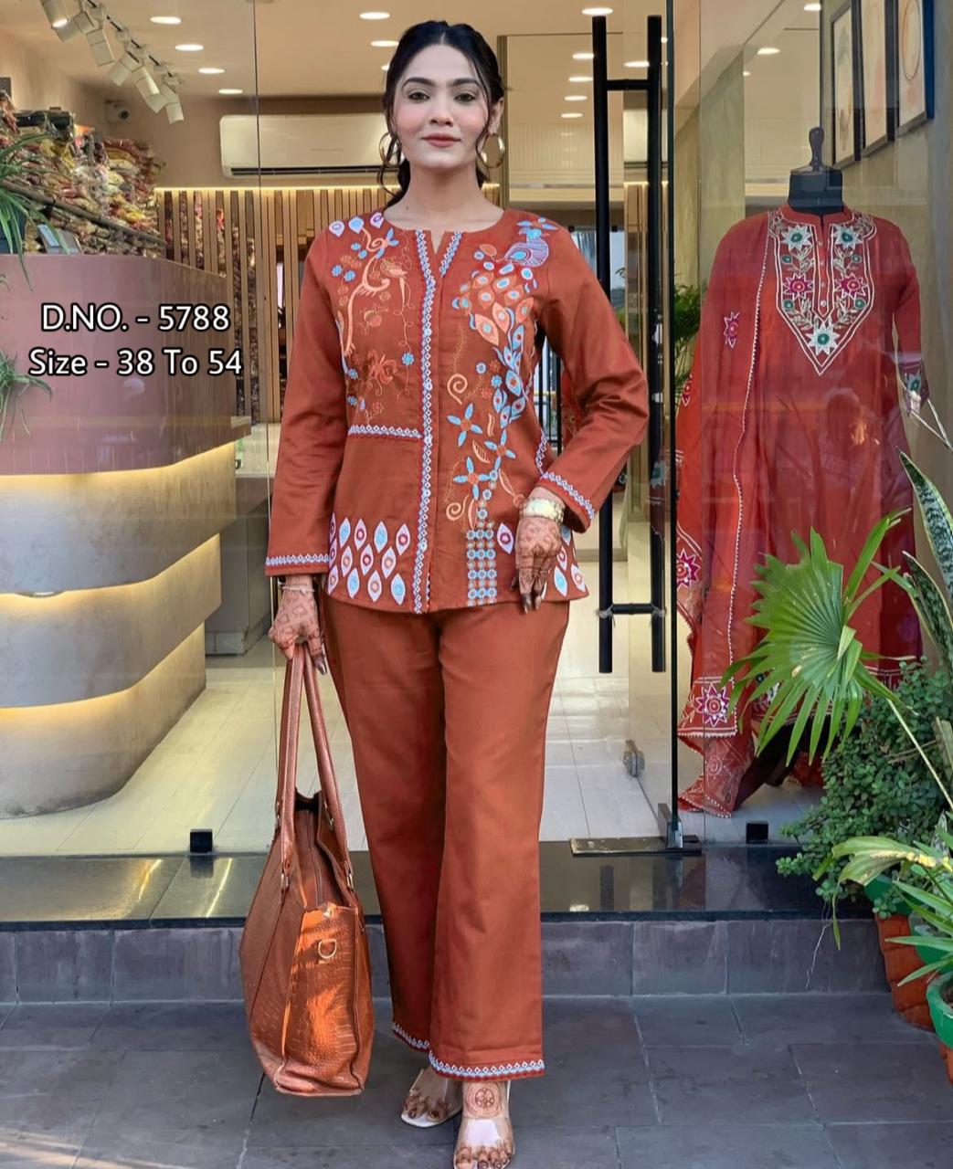Heavy Cotton Slub Aari Embroidered Co-ord Set with Short Shirt & Pant