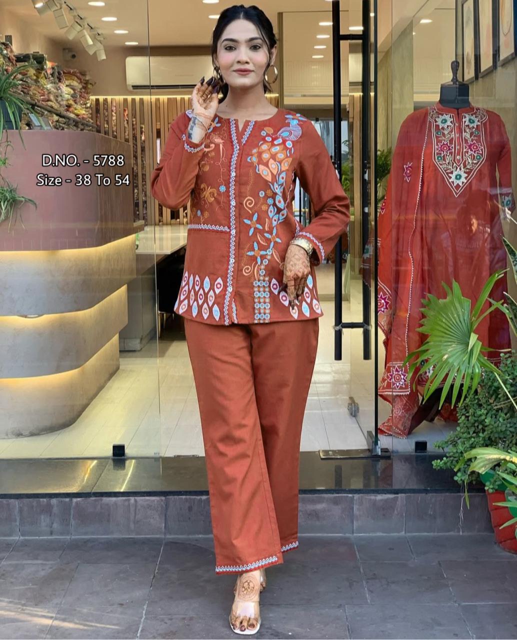 Heavy Cotton Slub Aari Embroidered Co-ord Set with Short Shirt & Pant