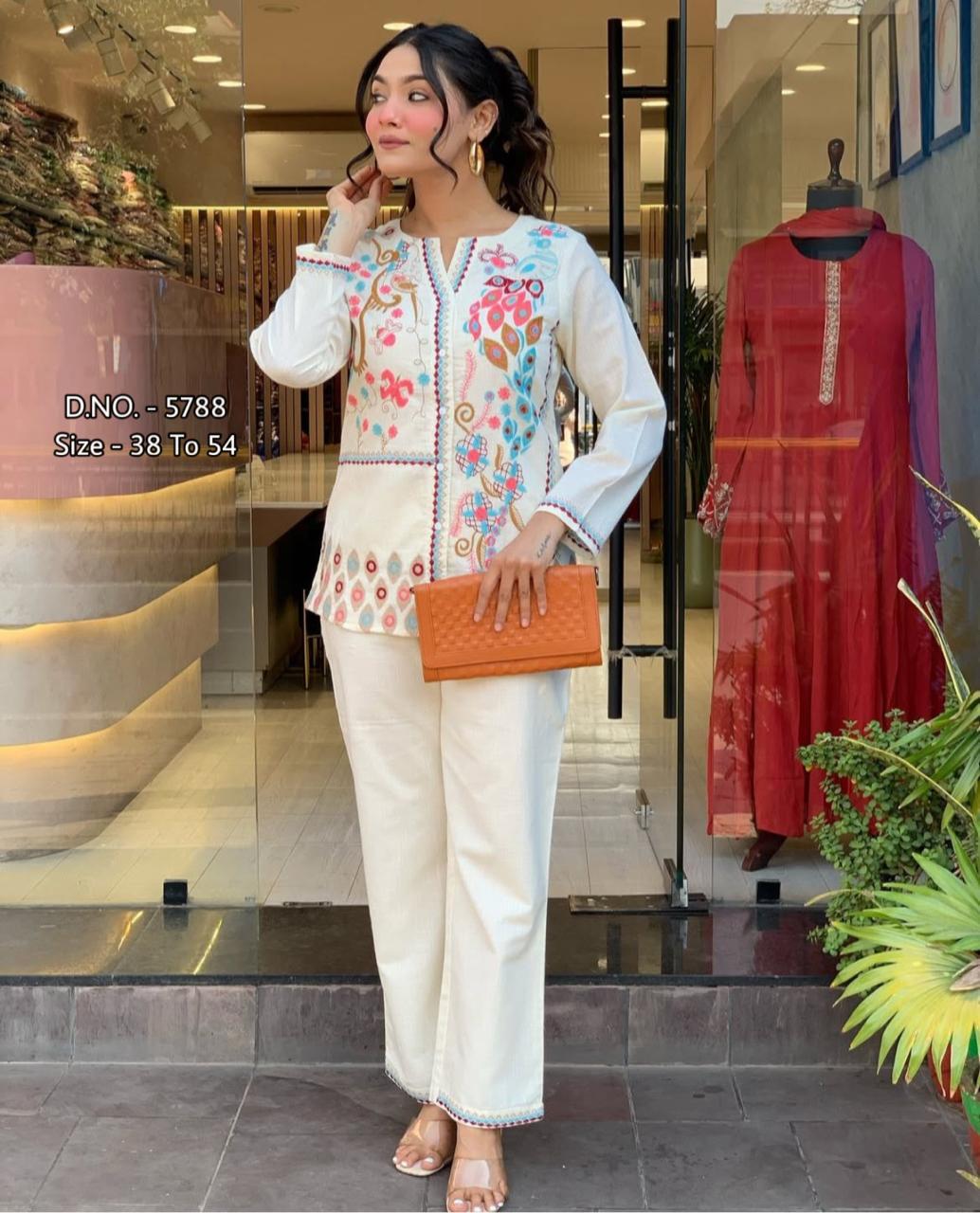 Heavy Cotton Slub Aari Embroidered Co-ord Set with Short Shirt & Pant