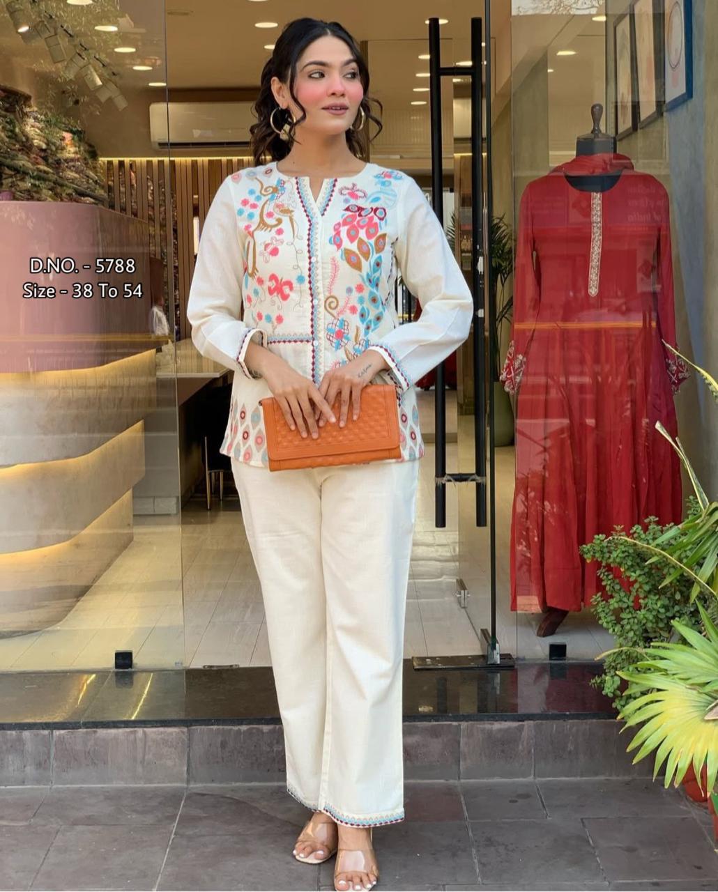 Heavy Cotton Slub Aari Embroidered Co-ord Set with Short Shirt & Pant
