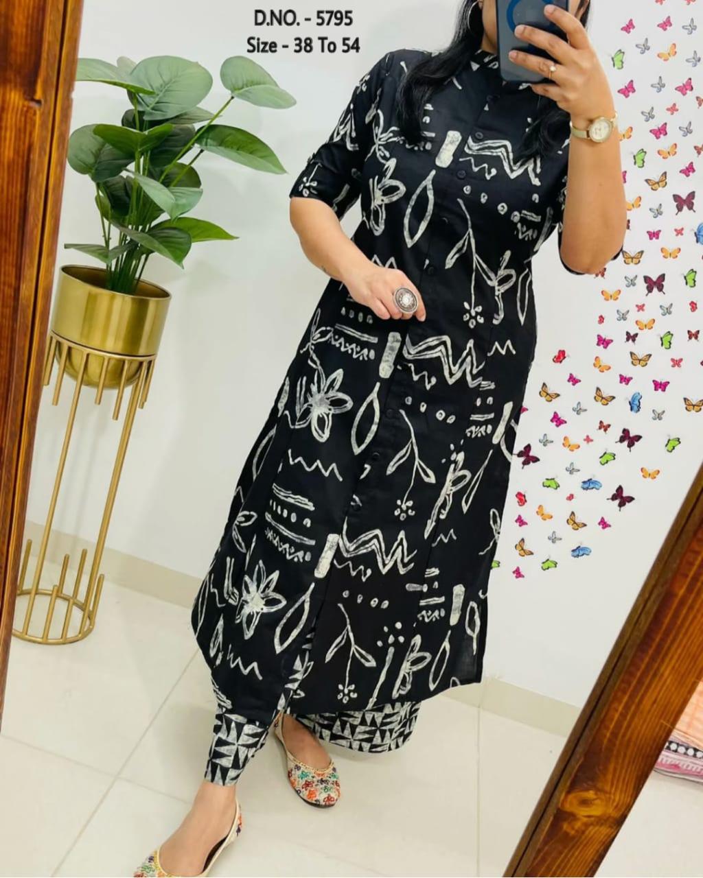 Pure Cotton Cambric Block Printed A-Line Kurti & Pant Set