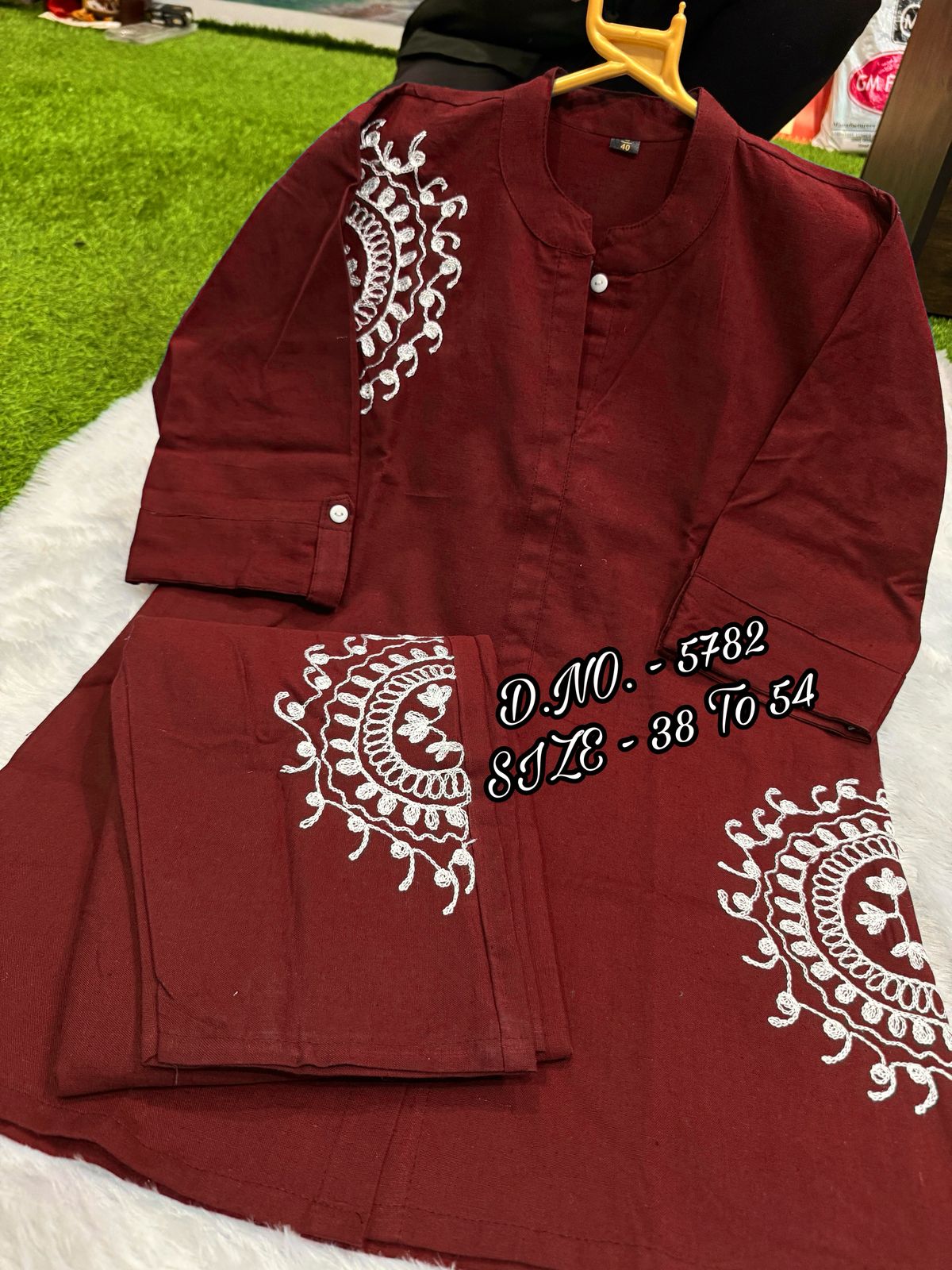 Premium Cotton Slub/Flex (Khadi) Short Shirt Co-ord Set with Hand Aari Embroidery
