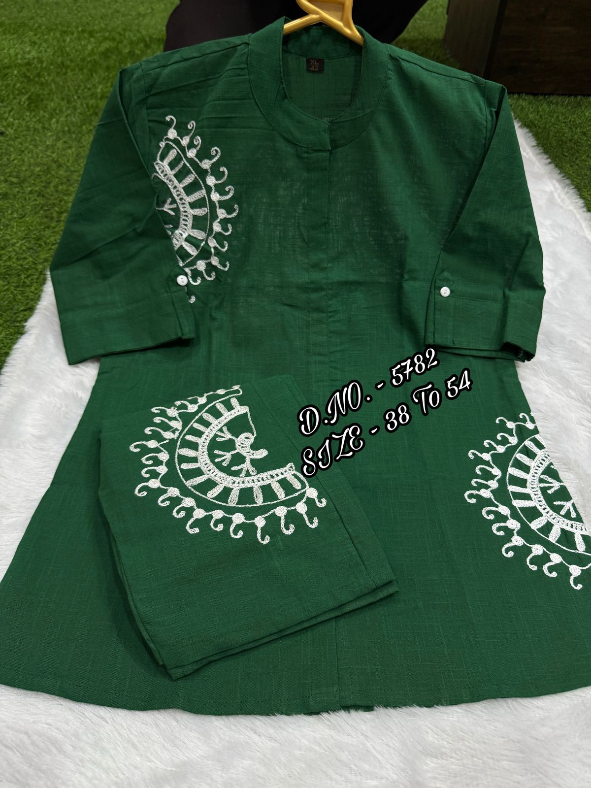 Premium Cotton Slub/Flex (Khadi) Short Shirt Co-ord Set with Hand Aari Embroidery