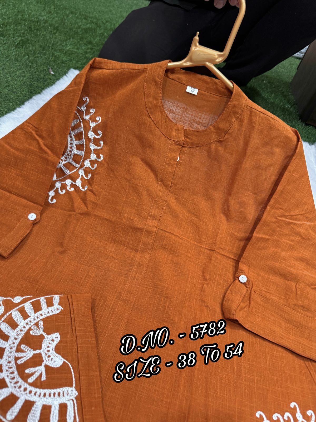 Premium Cotton Slub/Flex (Khadi) Short Shirt Co-ord Set with Hand Aari Embroidery