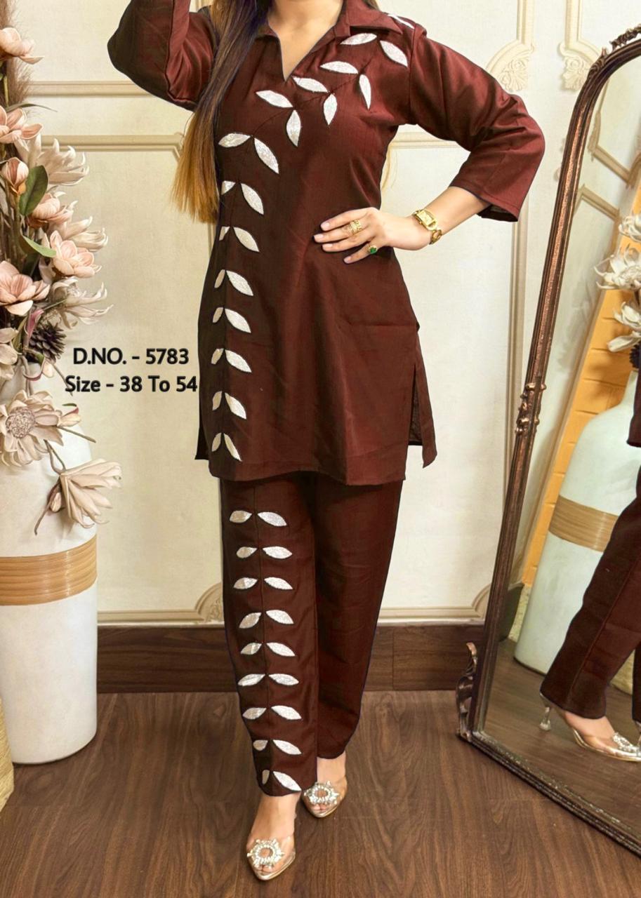 Heavy Rayon 14 Kg Embroidered Co-ord Set with Short Shirt & Pant