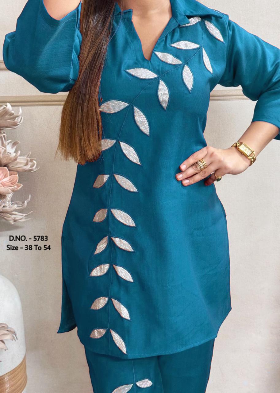 Heavy Rayon 14 Kg Embroidered Co-ord Set with Short Shirt & Pant