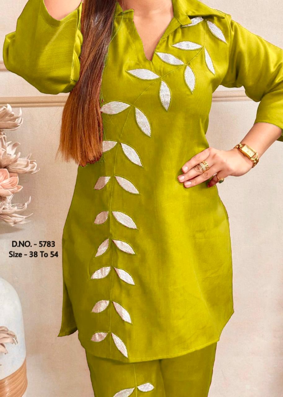 Heavy Rayon 14 Kg Embroidered Co-ord Set with Short Shirt & Pant