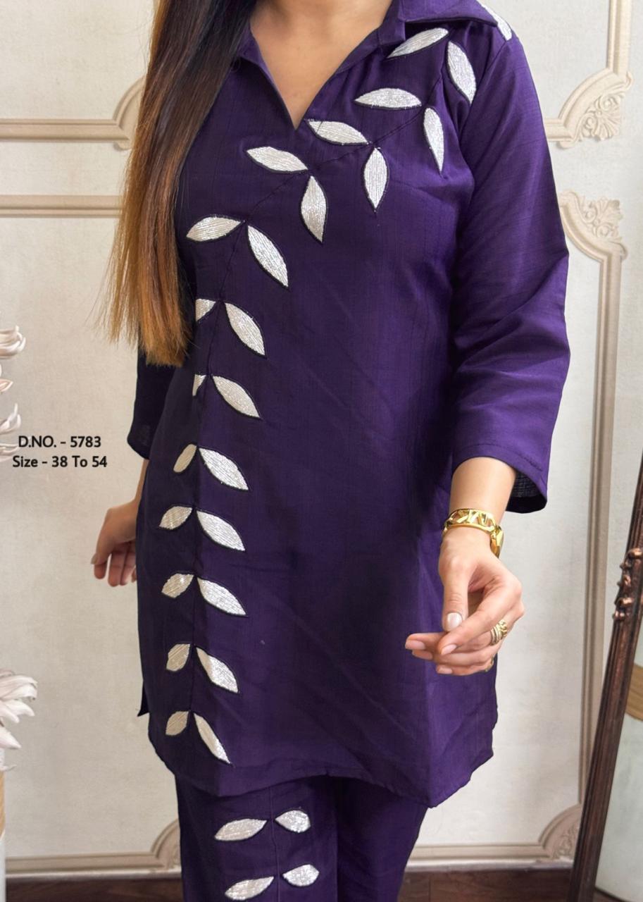 Heavy Rayon 14 Kg Embroidered Co-ord Set with Short Shirt & Pant