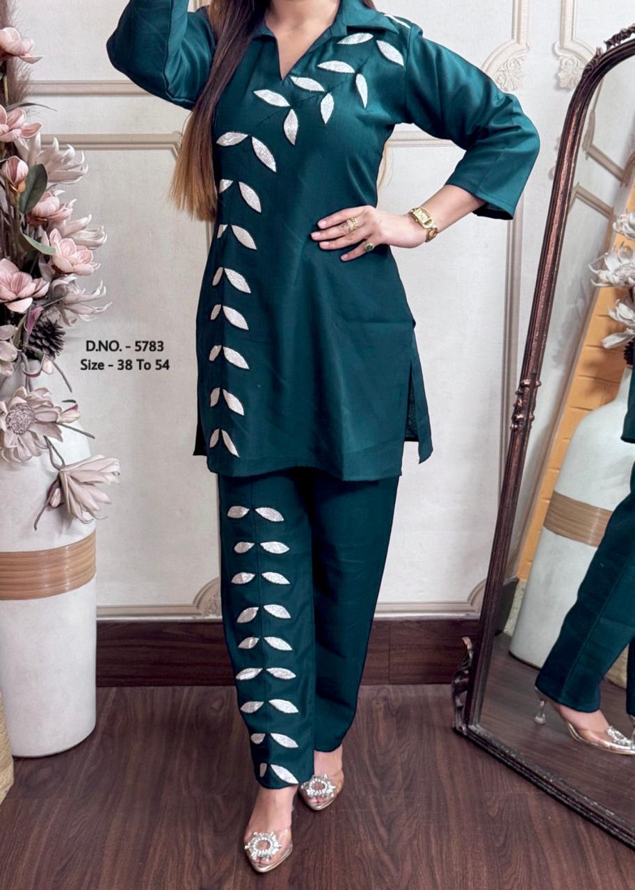 Heavy Rayon 14 Kg Embroidered Co-ord Set with Short Shirt & Pant
