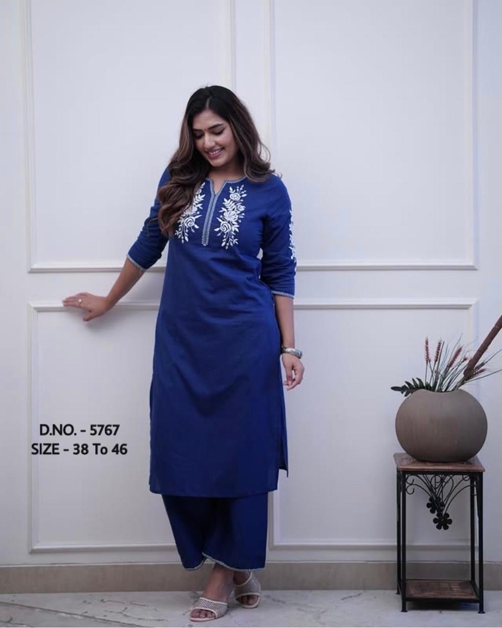 Elegant Pure Cotton Cambric Embroidered Cord Set