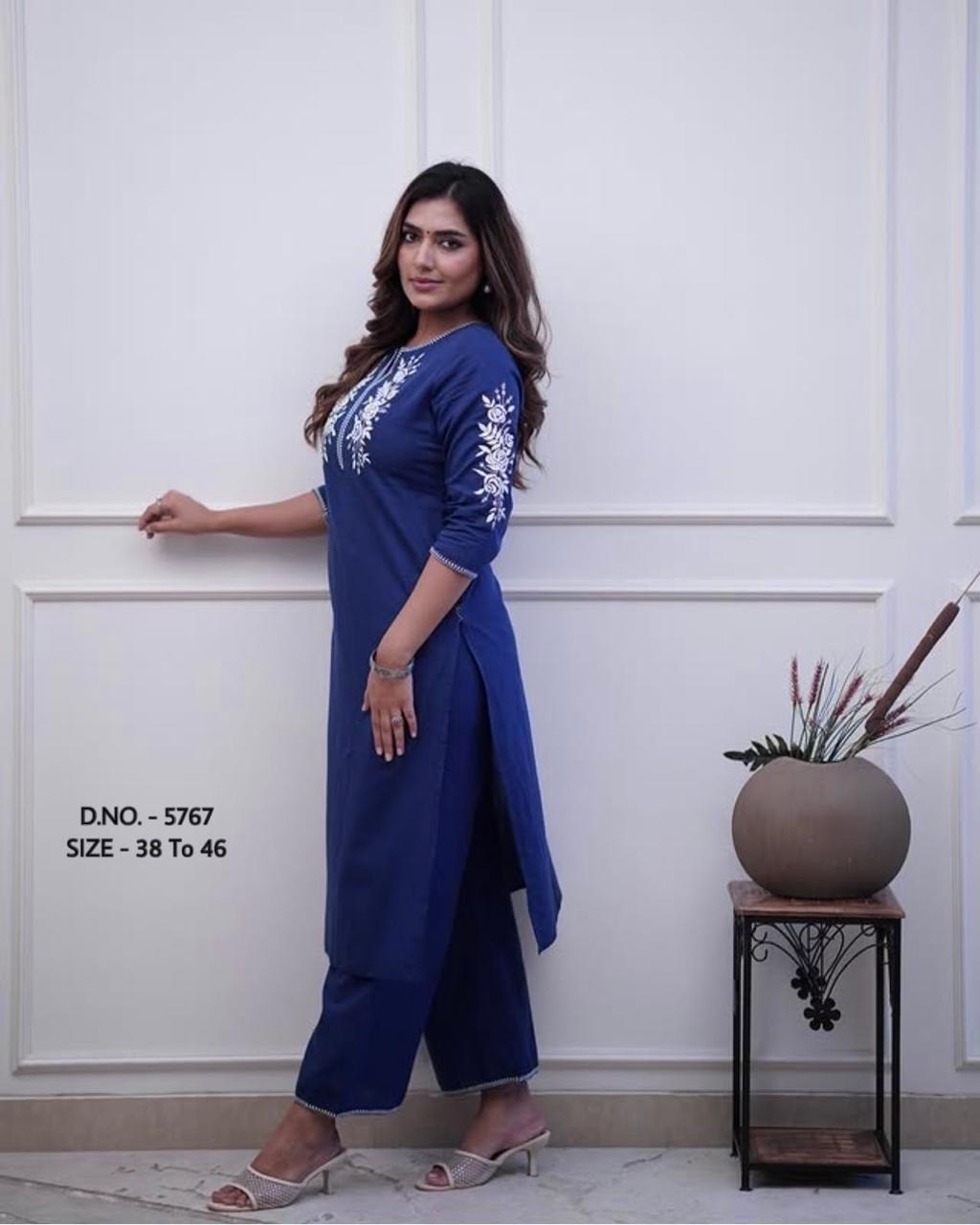 Elegant Pure Cotton Cambric Embroidered Cord Set
