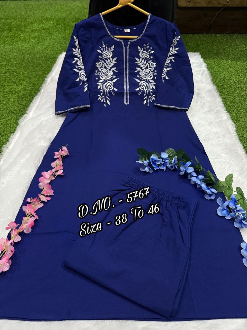 Elegant Pure Cotton Cambric Embroidered Cord Set