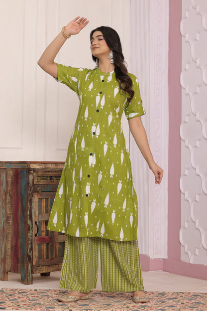 Elegant Rayon Printed Kurti Set