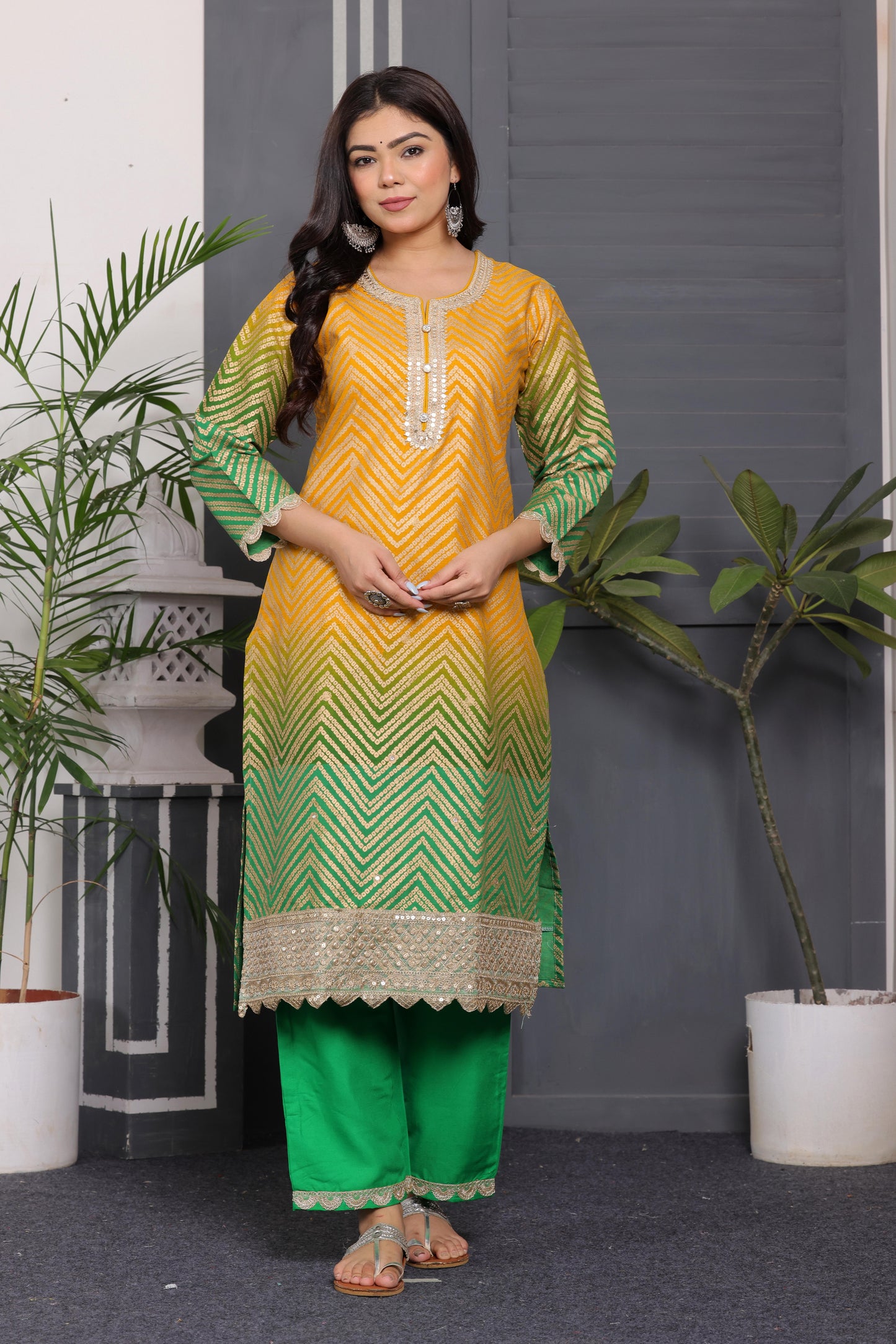 Heavy Rayon Kurti Set with Digital & Gold Print, Embroidery & Silk Dupatta