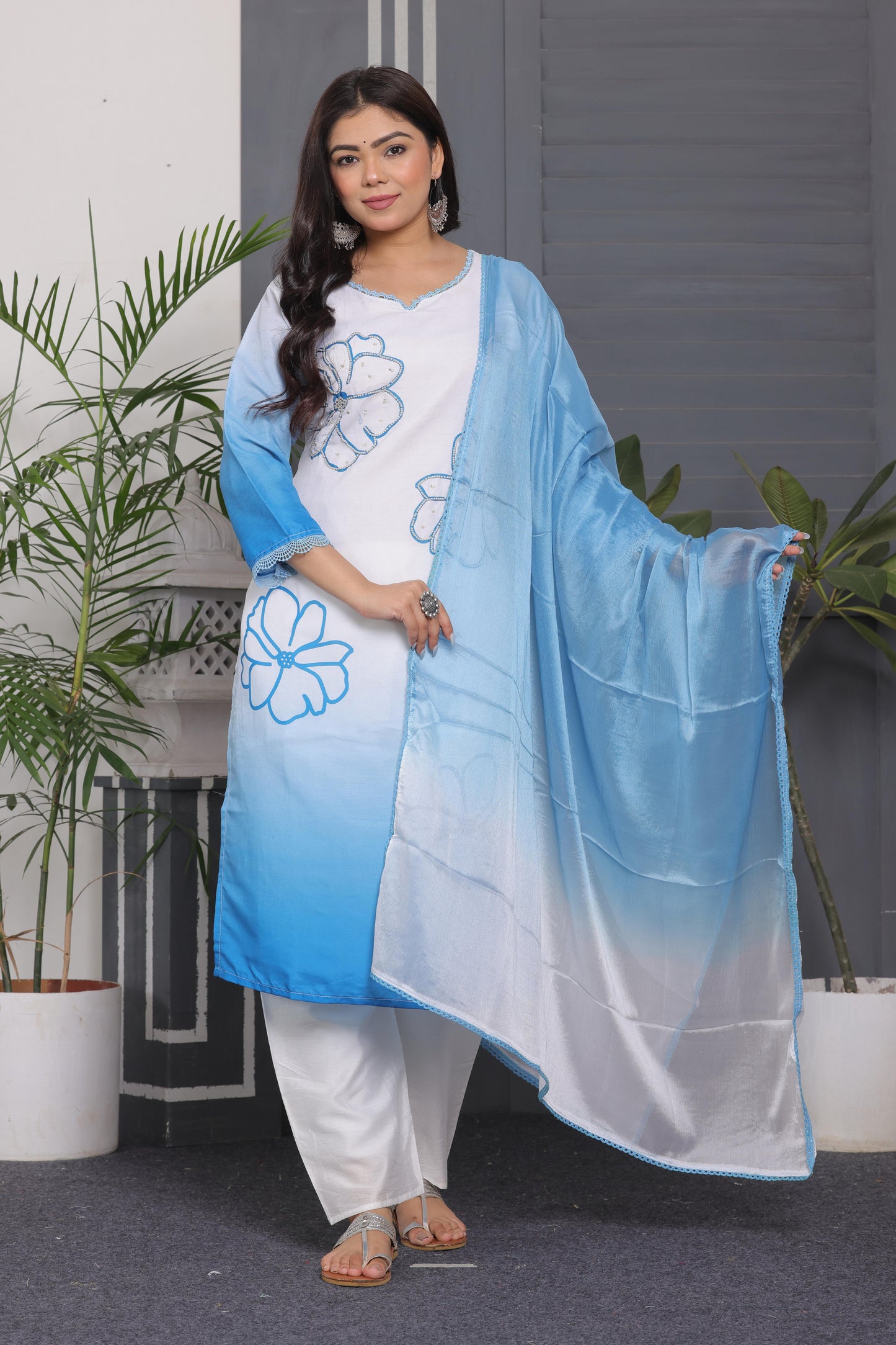 Muslin Silk Kurti Set with Tye & Dye, Beads Work & Chanderi Silk Pant