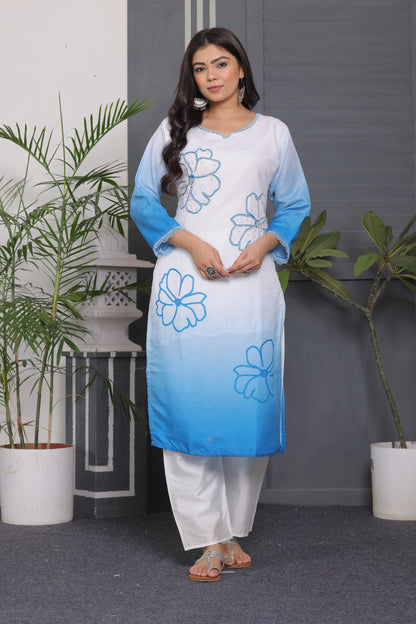 Muslin Silk Kurti Set with Tye & Dye, Beads Work & Chanderi Silk Pant