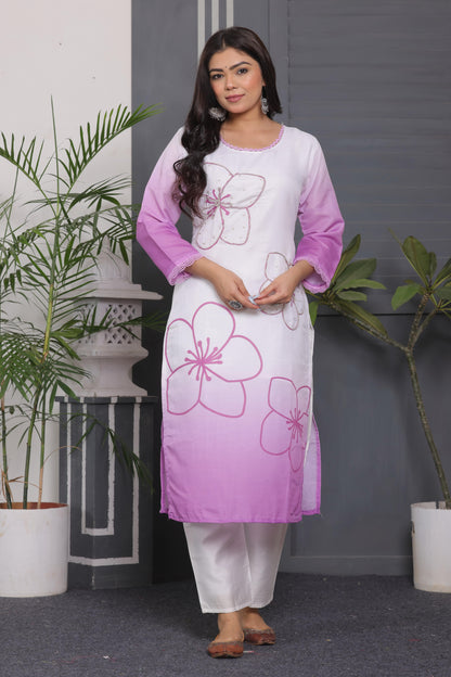 Muslin Silk Kurti Set with Tye & Dye, Beads Work & Chanderi Silk Pant