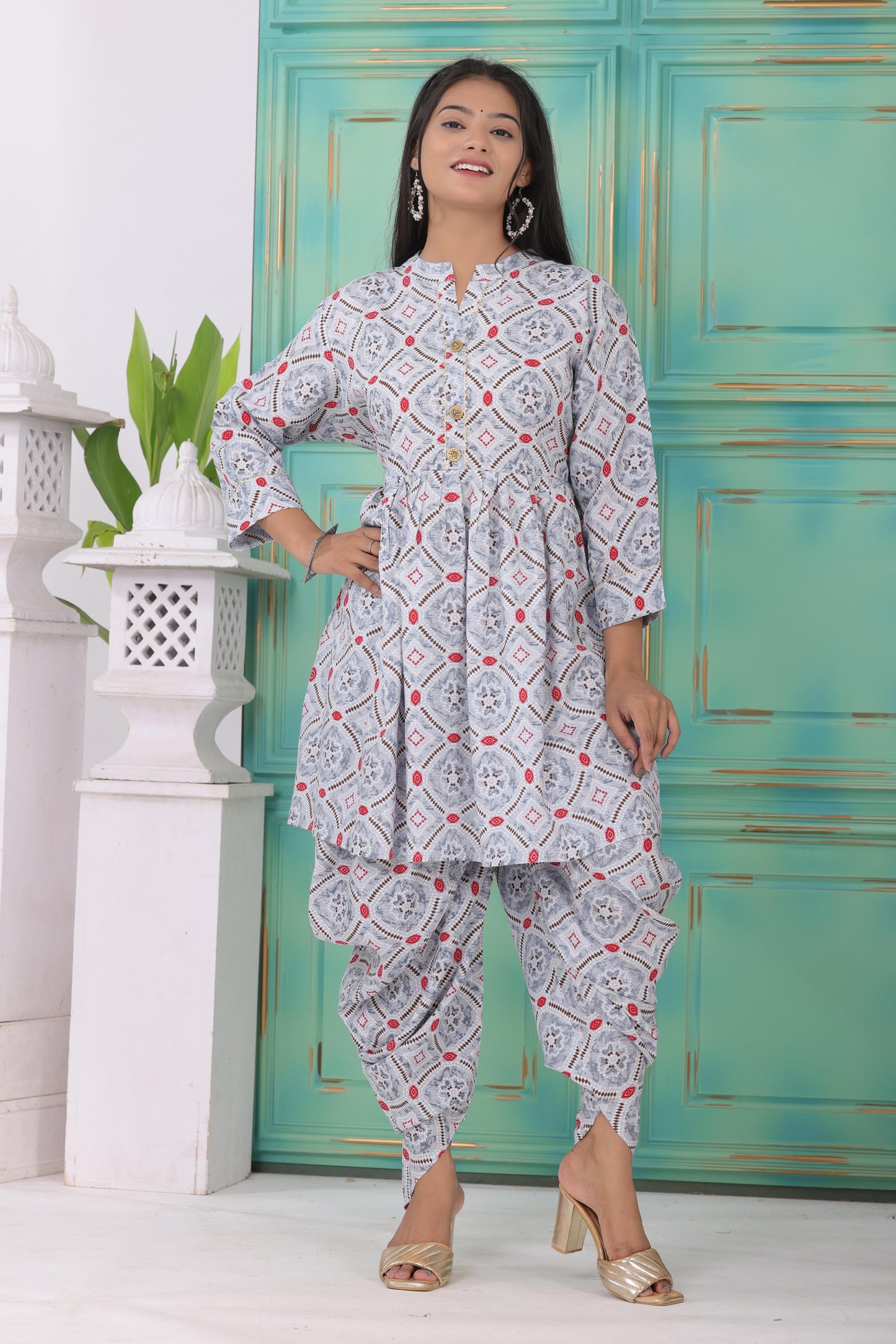 Elegant Heavy Rayon Kurti with Tulip Dhoti