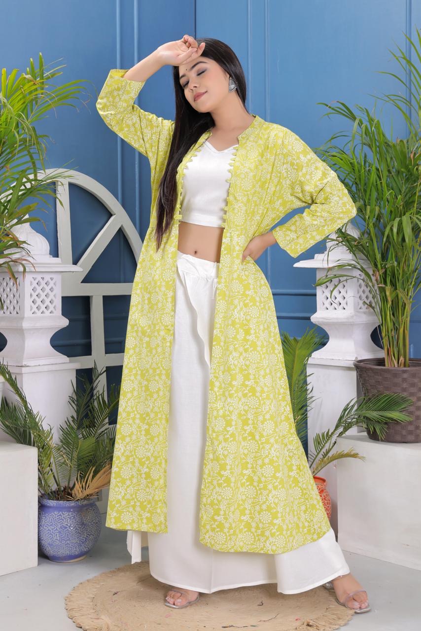 Pure Rayon Fabric Stylish Choli, Skirt And Shrug Set.