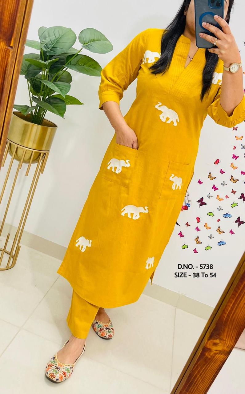 Pure Cotton Slub Khadi Kurti & Pant Set