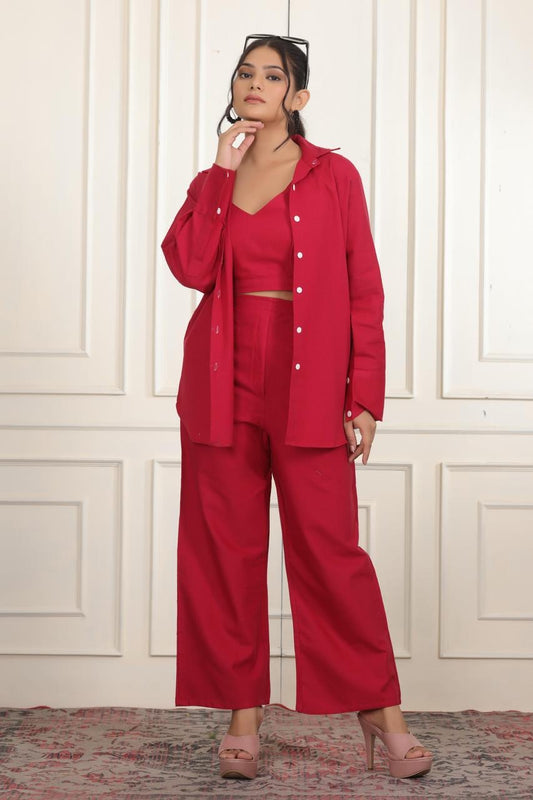 Women Solid Top with Trousers Co-ords Set