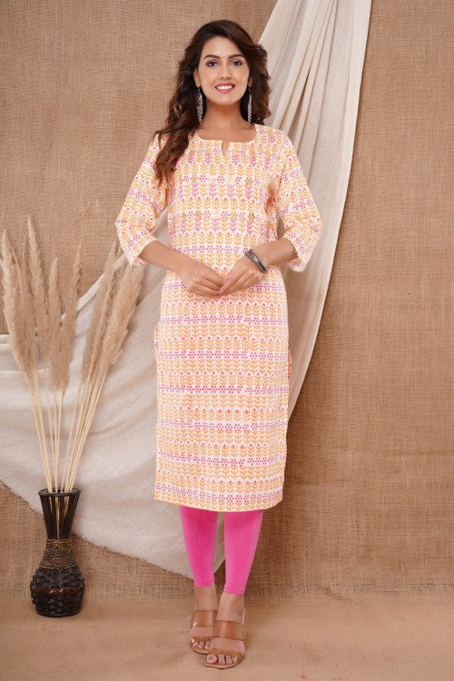 Women Printed Cotton Blend Single Straight Kurta