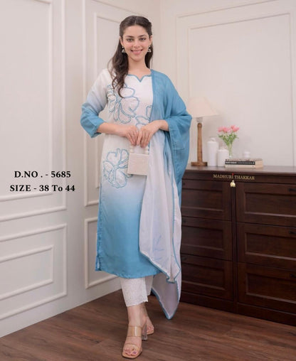 Elegant Muslin Silk Hand Tye & Dye Kurti Set with Chanderi Pant & Dupatta