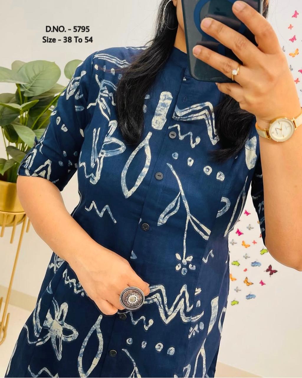 Pure Cotton Cambric Block Printed A-Line Kurti & Pant Set