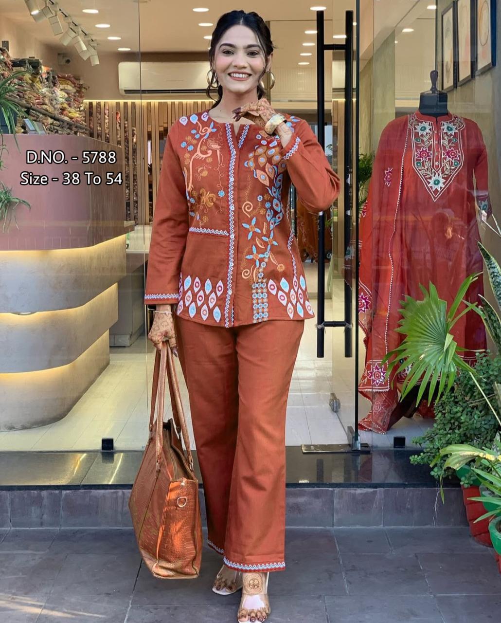 Heavy Cotton Slub Aari Embroidered Co-ord Set with Short Shirt & Pant