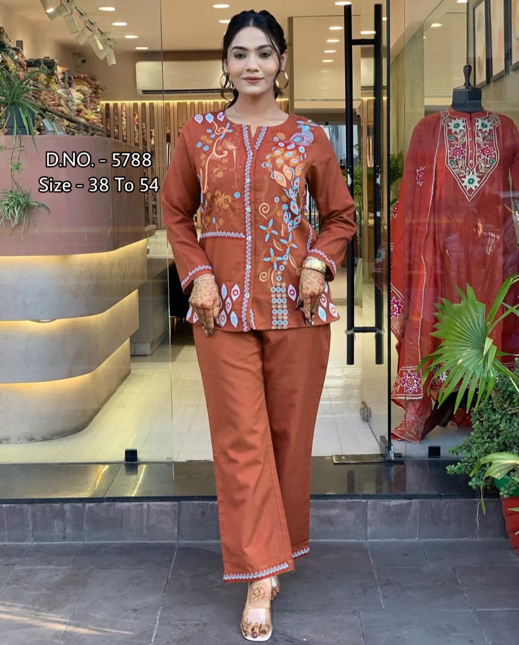 Heavy Cotton Slub Aari Embroidered Co-ord Set with Short Shirt & Pant