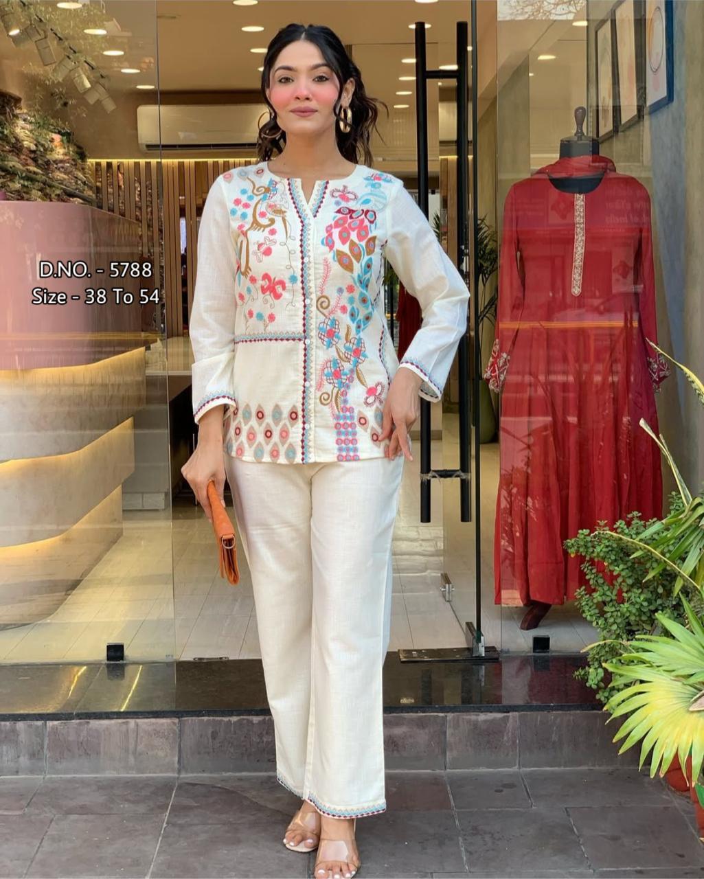 Heavy Cotton Slub Aari Embroidered Co-ord Set with Short Shirt & Pant