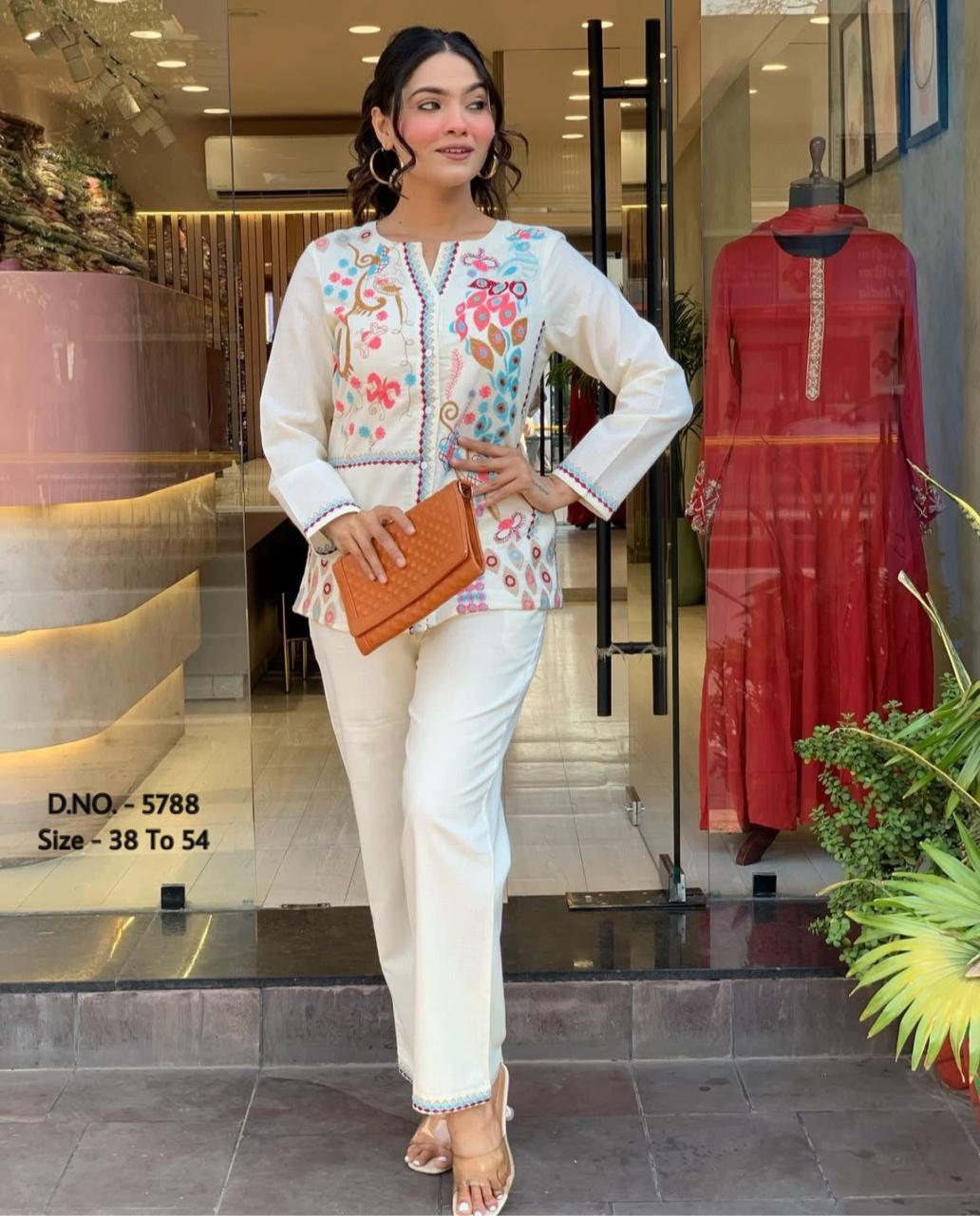 Heavy Cotton Slub Aari Embroidered Co-ord Set with Short Shirt & Pant