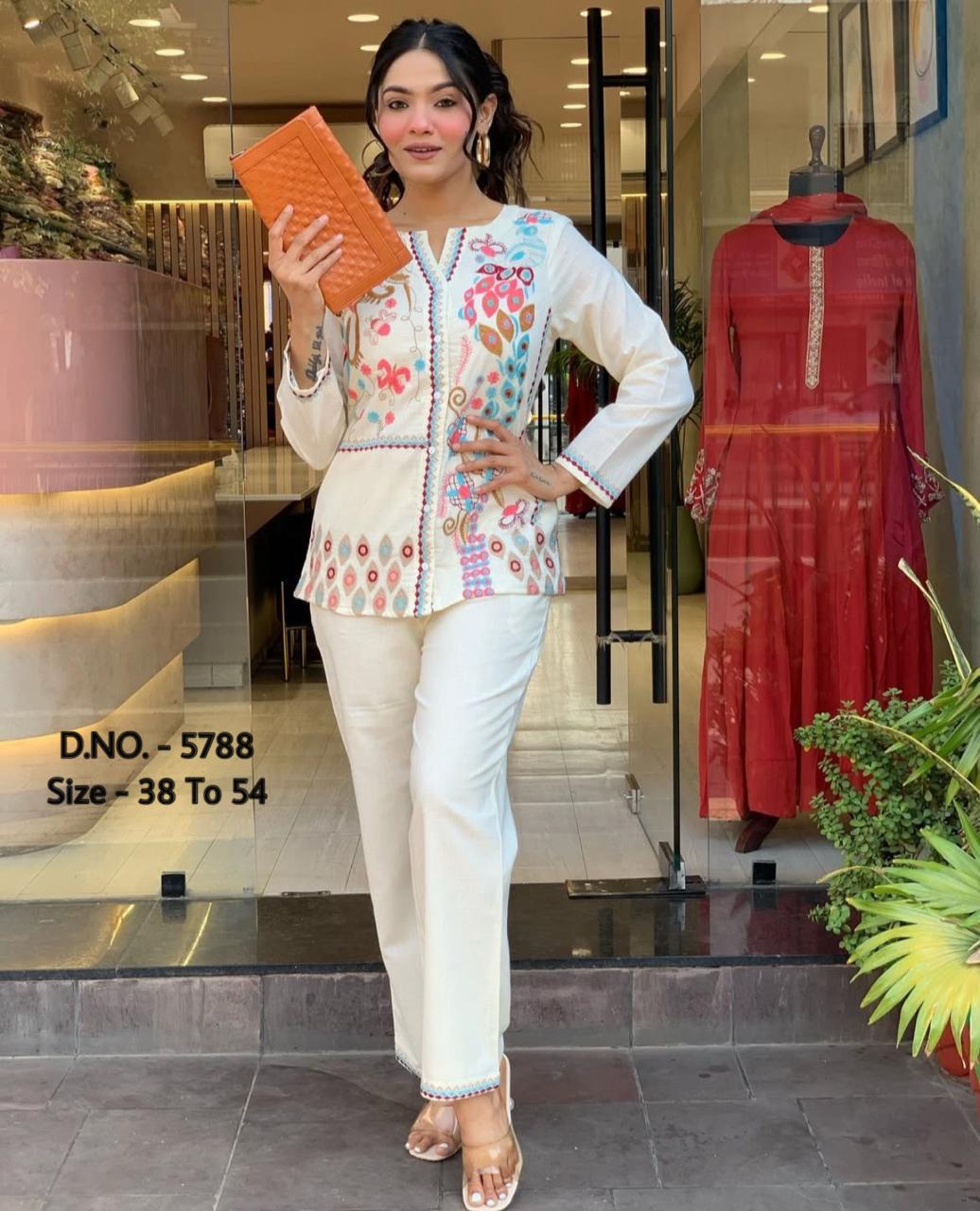 Heavy Cotton Slub Aari Embroidered Co-ord Set with Short Shirt & Pant