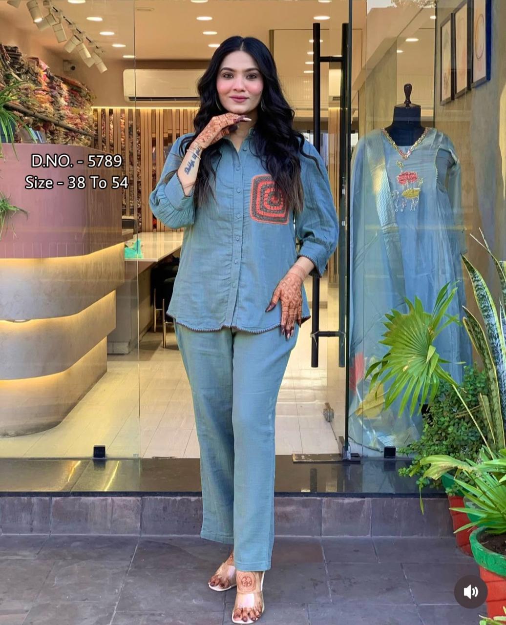 Heavy Cotton Slub/Flex (Khadi) Hand Aari Embroidered Short Shirt & Pant Co-ord Set
