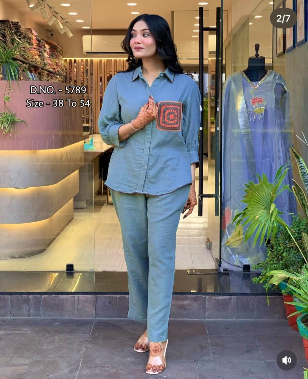 Heavy Cotton Slub/Flex (Khadi) Hand Aari Embroidered Short Shirt & Pant Co-ord Set