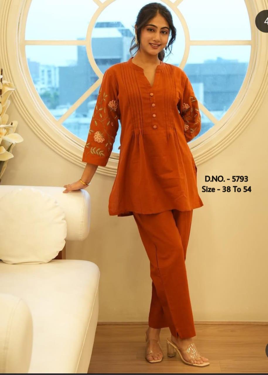Heavy Cotton Slub/Flex (Khadi) Embroidered Short Shirt & Pant Co-ord Set
