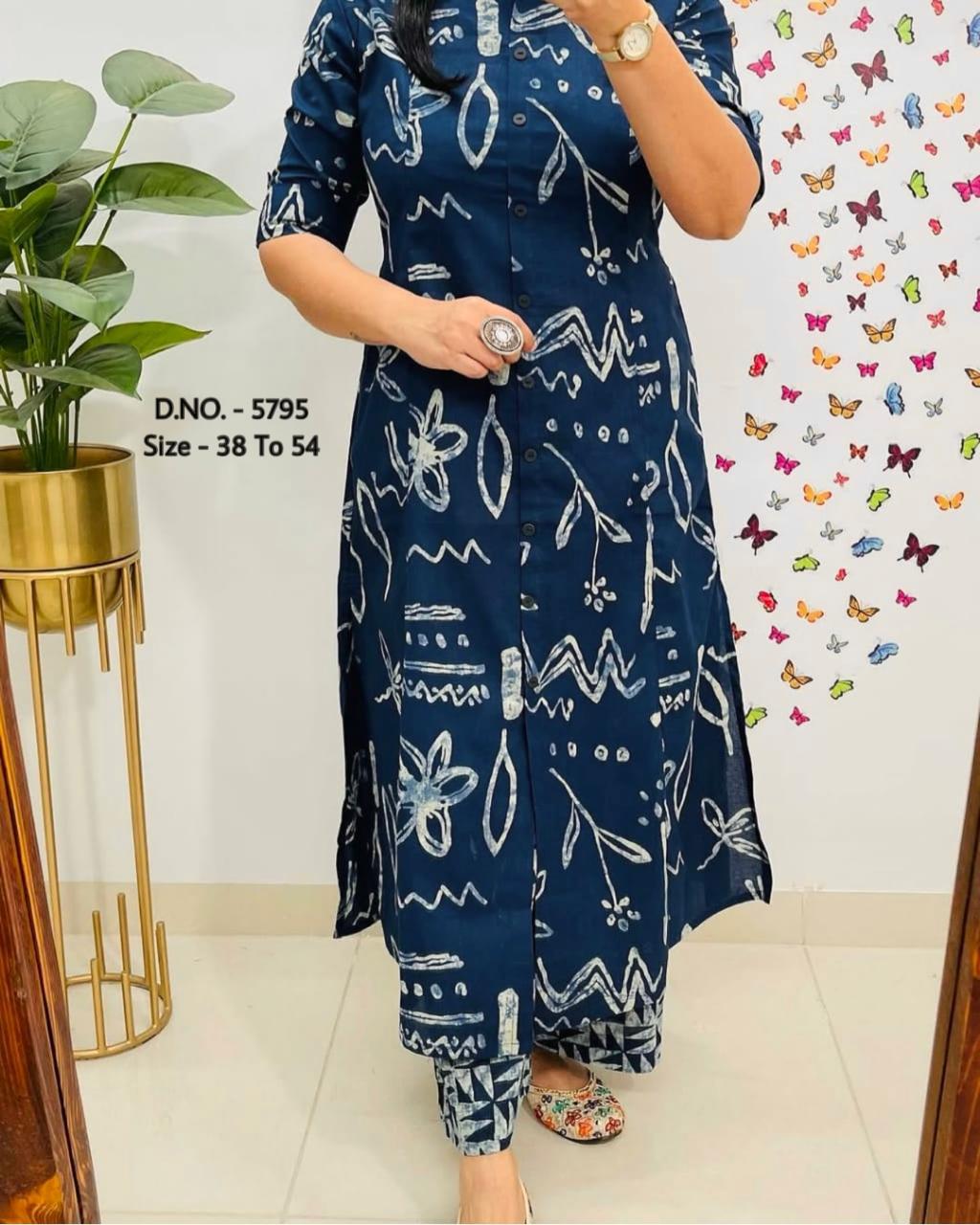 Pure Cotton Cambric Block Printed A-Line Kurti & Pant Set