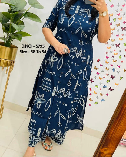 Pure Cotton Cambric Block Printed A-Line Kurti & Pant Set