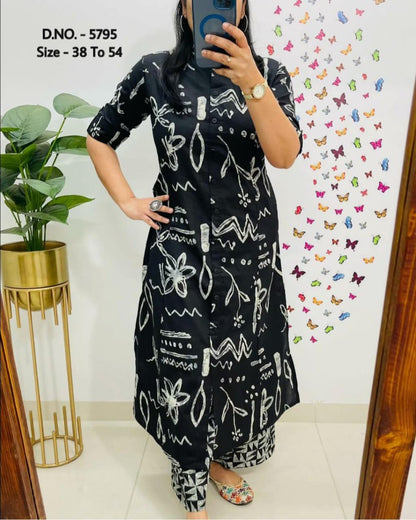 Pure Cotton Cambric Block Printed A-Line Kurti & Pant Set