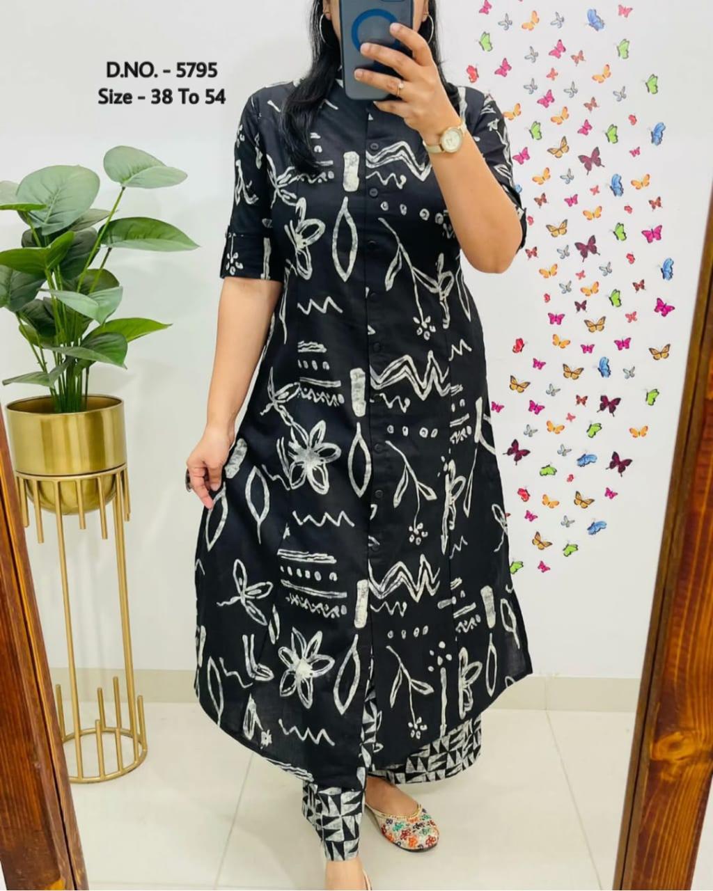 Pure Cotton Cambric Block Printed A-Line Kurti & Pant Set