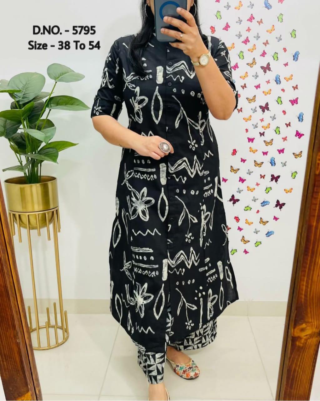 Pure Cotton Cambric Block Printed A-Line Kurti & Pant Set