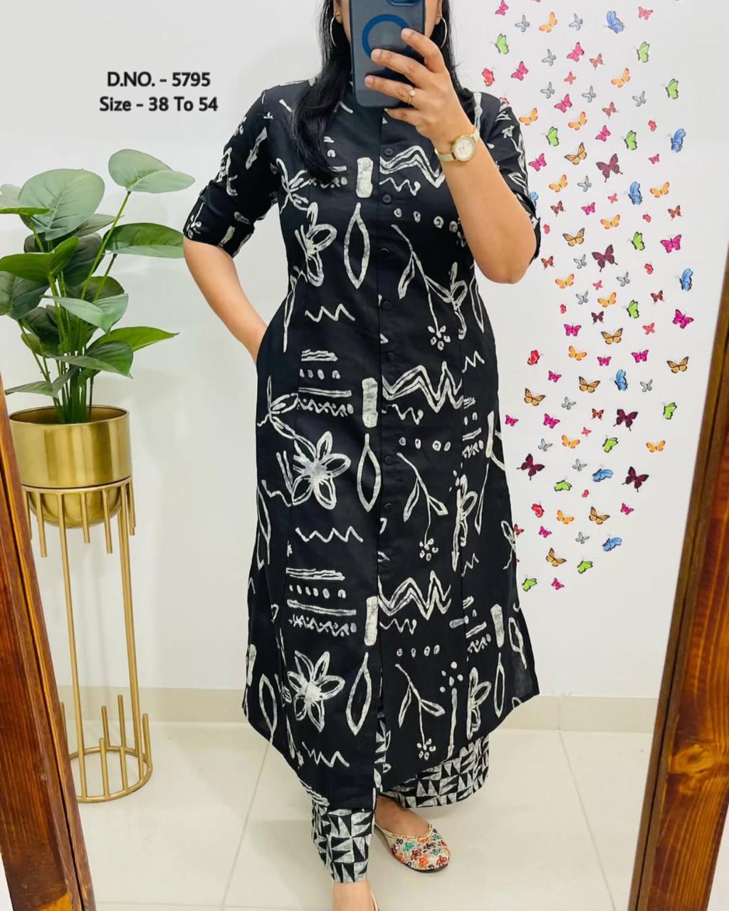 Pure Cotton Cambric Block Printed A-Line Kurti & Pant Set