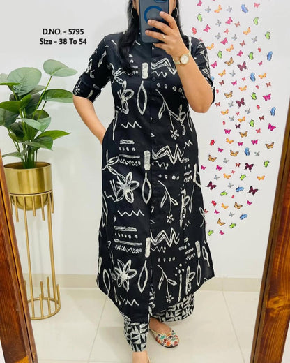 Pure Cotton Cambric Block Printed A-Line Kurti & Pant Set