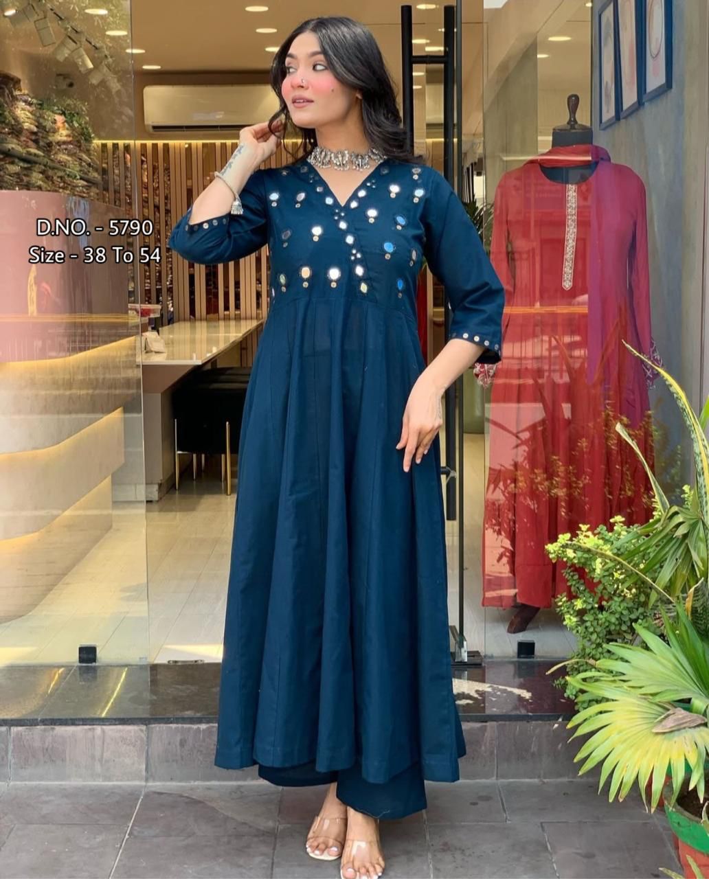 Heavy Rayon Floor-Length Gown Kurti Set with Aari Work