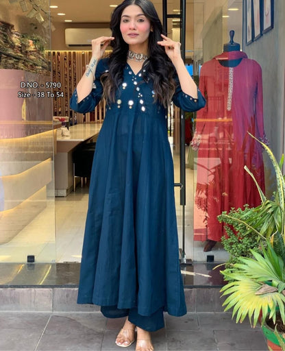 Heavy Rayon Floor-Length Gown Kurti Set with Aari Work
